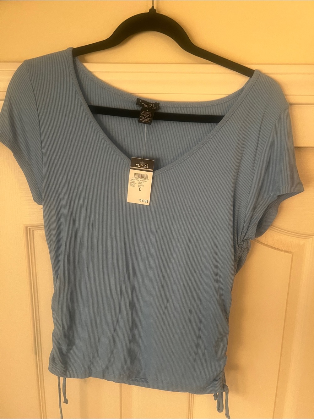 Rue21 Sky Blue Ribbed V-Neck Short Sleeve Tee with Side Ties
